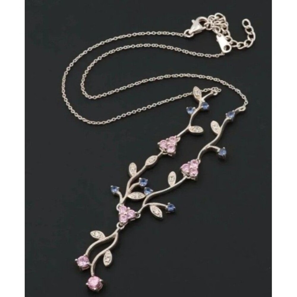 Flower Sterling Silver Colorful Cubic Zirconia Gems Necklace